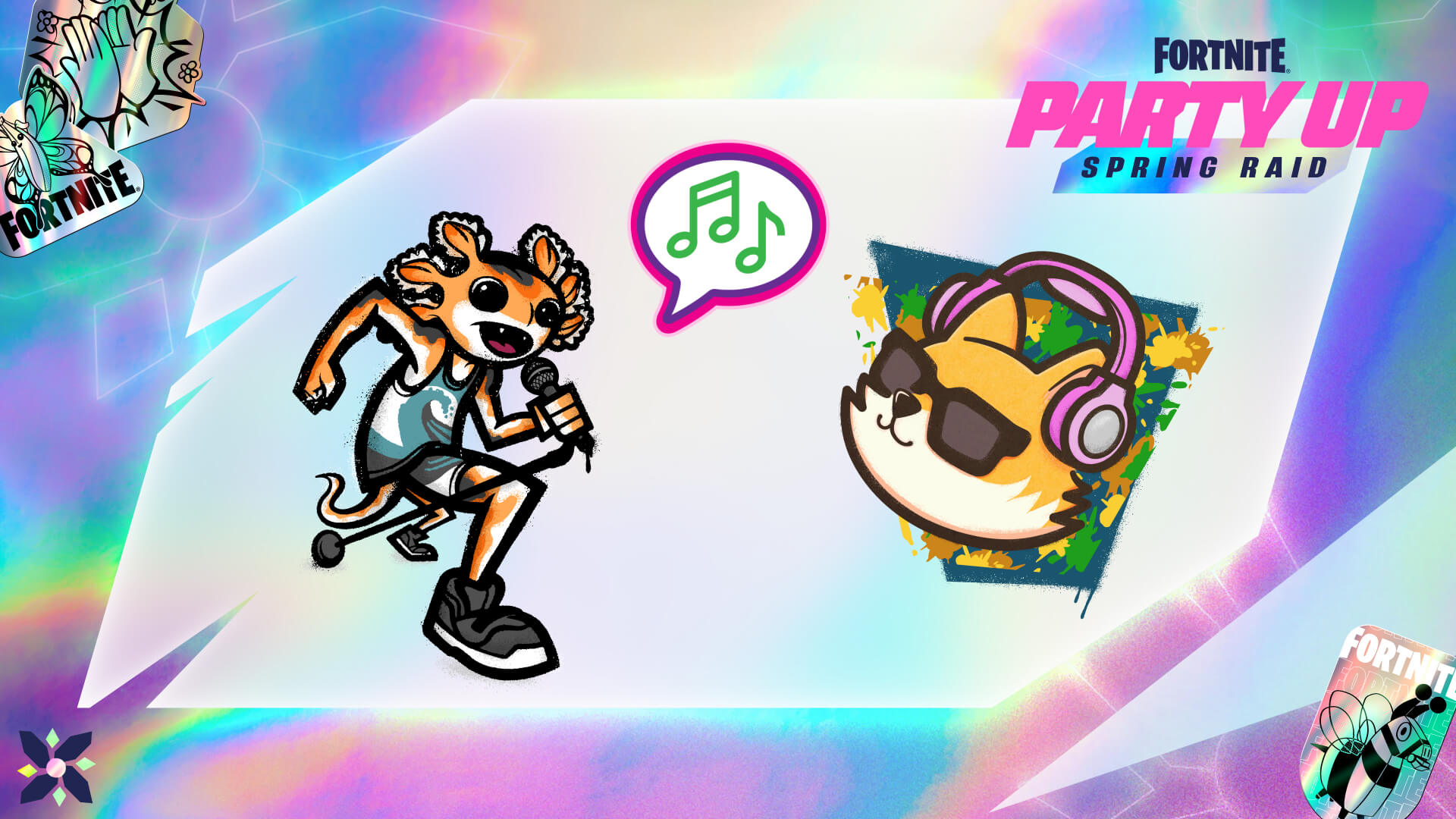 Fortnite Axo’s Big Moment Spray, Song Bubble Emoticon, and Party Beats Spray